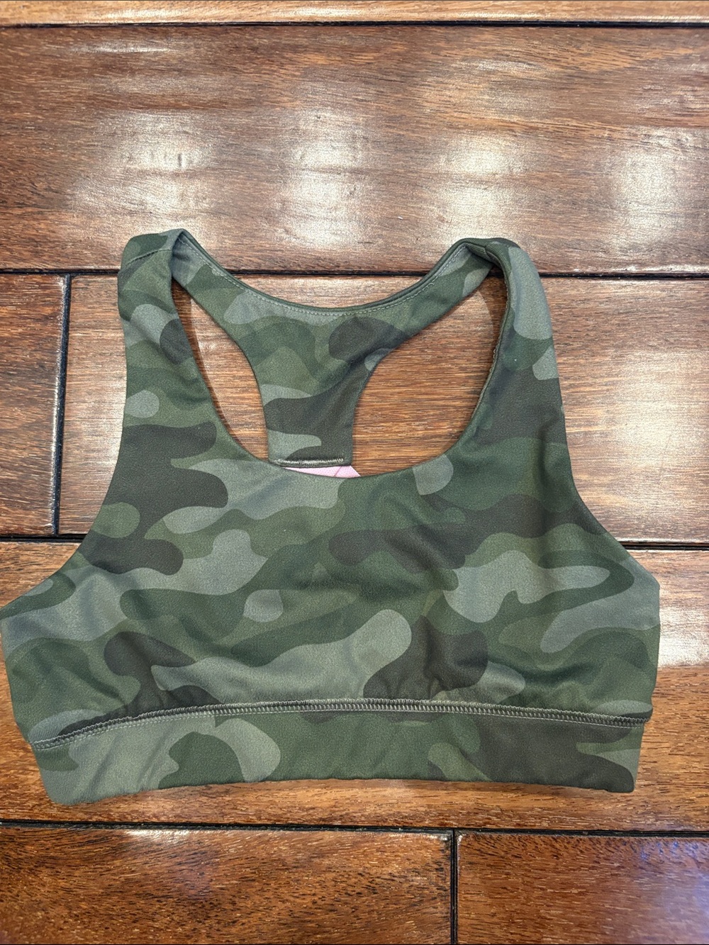 DSG Girls' Camo Racerback Sports Bra in Olive and Dark Green